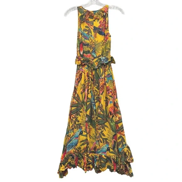 Farm Rio Women's Into The Wild Jungle Tropical Ruffle Dress Resort Boho XS‎ - Picture 2 of 10